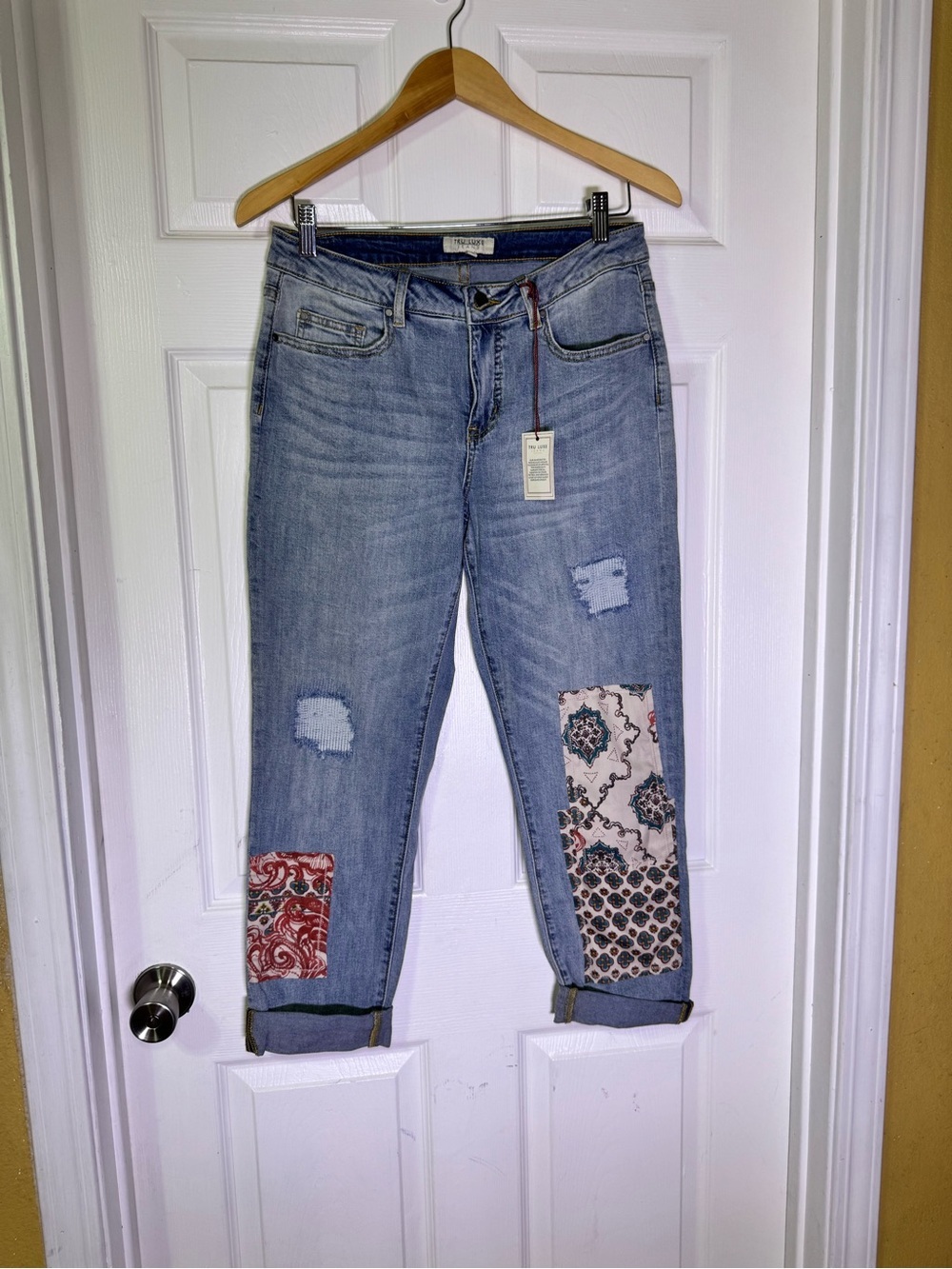 Tru Luxe Jeans Light Blue Patchwork Boyfriend Jeans